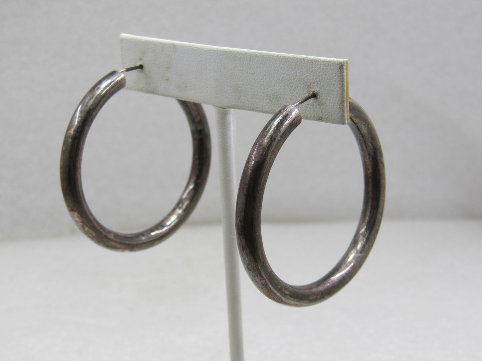 Vintage Sterling Large Hoop Pierced Earrings, 5mm, 1.75", Boho - 3