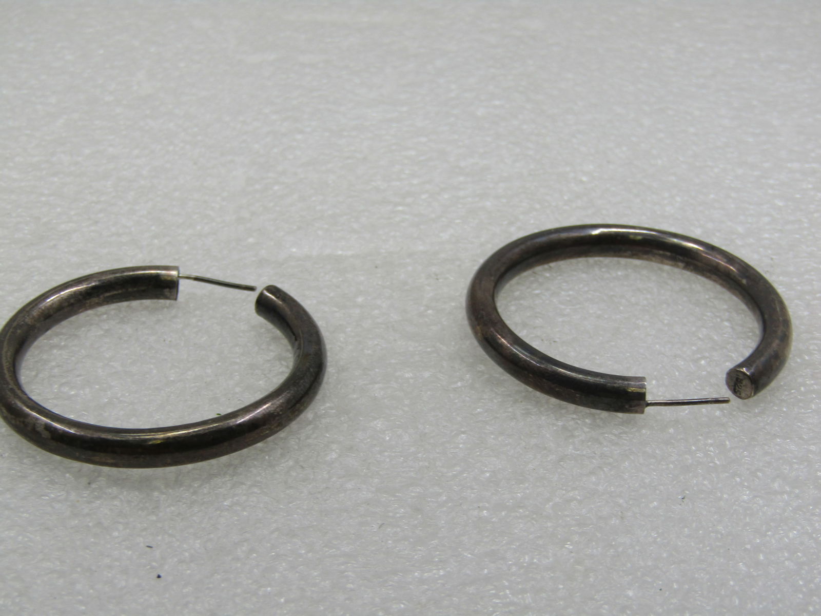 Vintage Sterling Large Hoop Pierced Earrings, 5mm, 1.75", Boho - 4