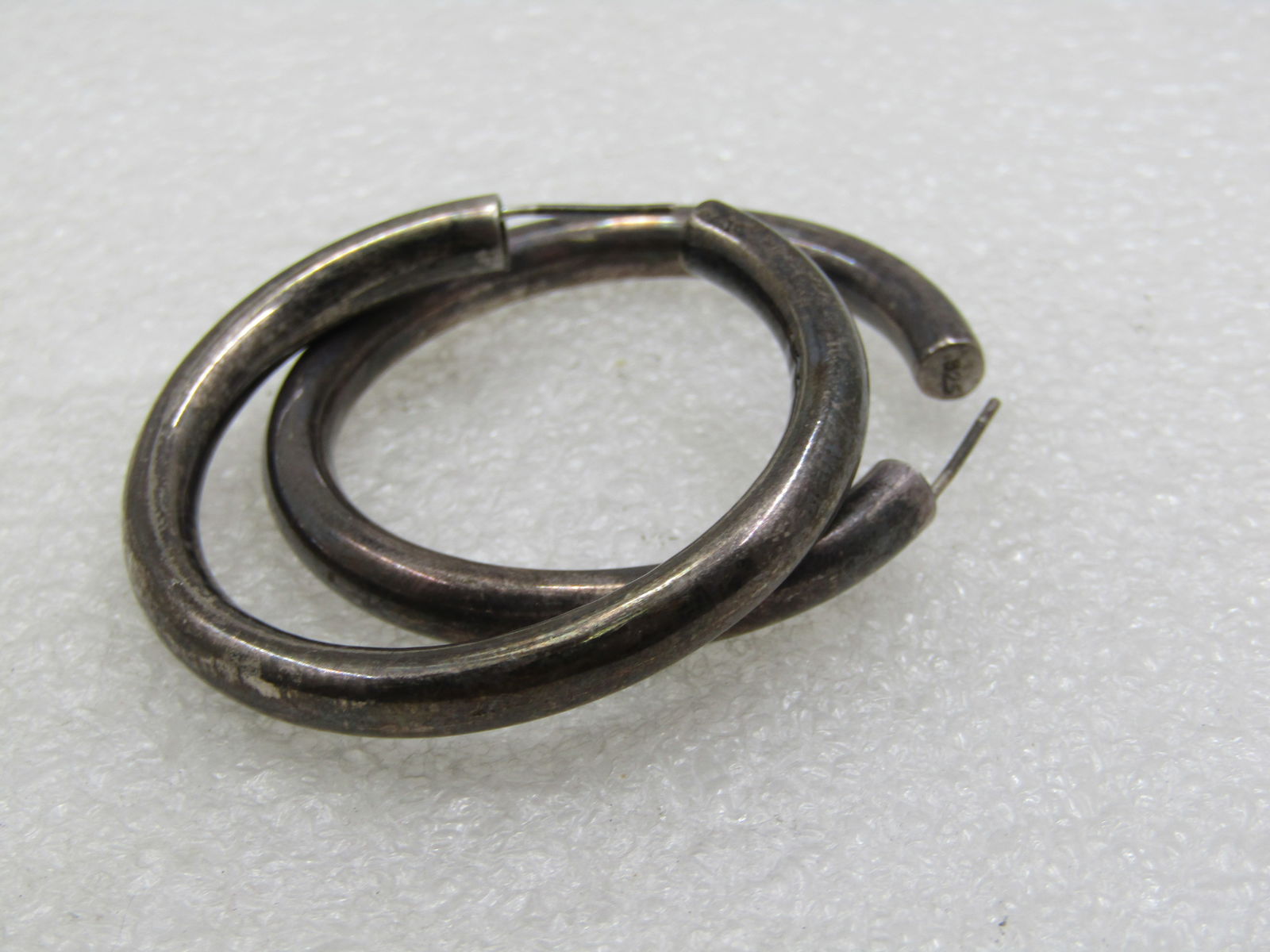 Vintage Sterling Large Hoop Pierced Earrings, 5mm, 1.75", Boho - 5