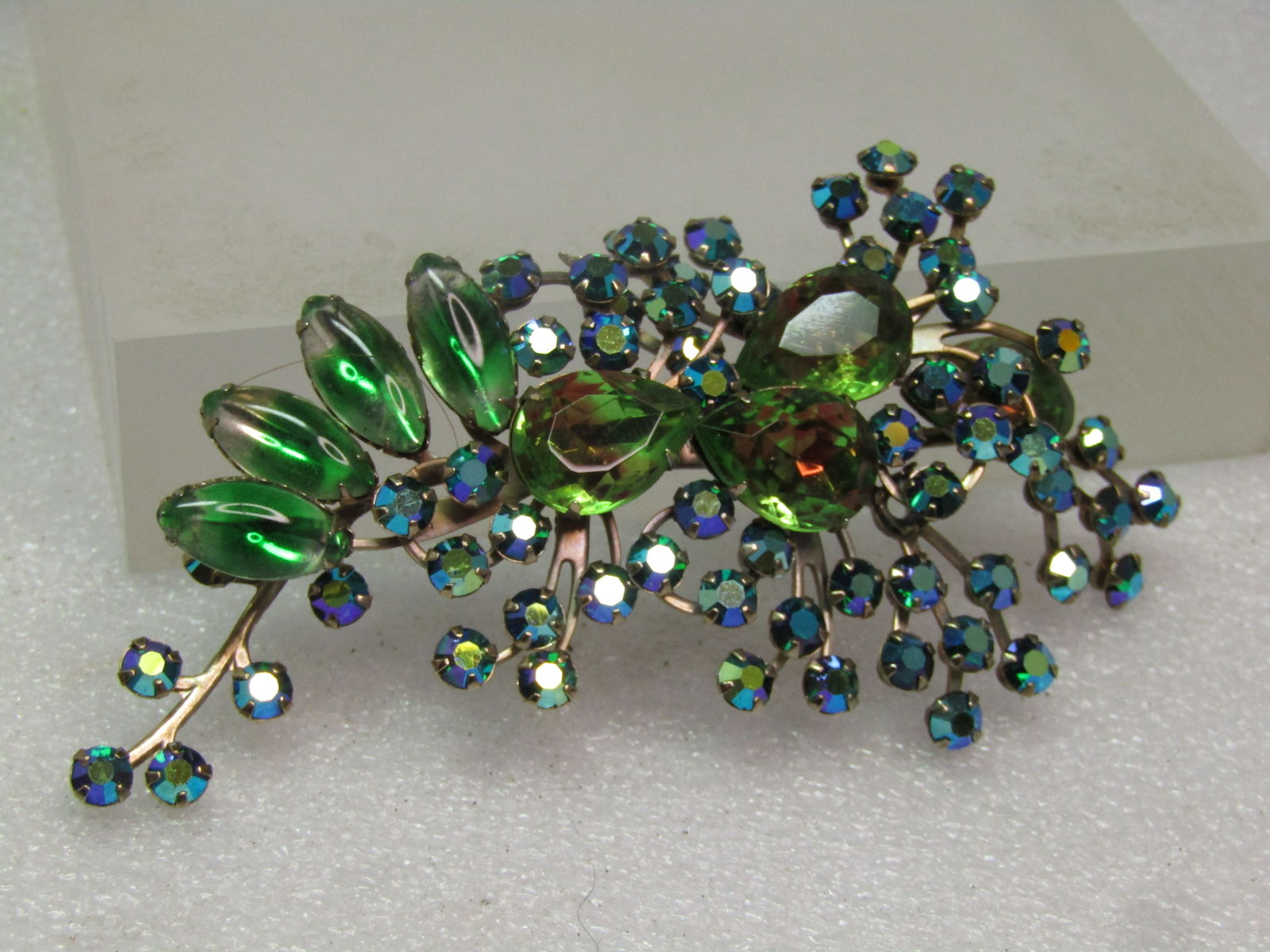 Vintage Green/Peacock Mixed Rhinestone Brooch, 1950's-1960's - 2