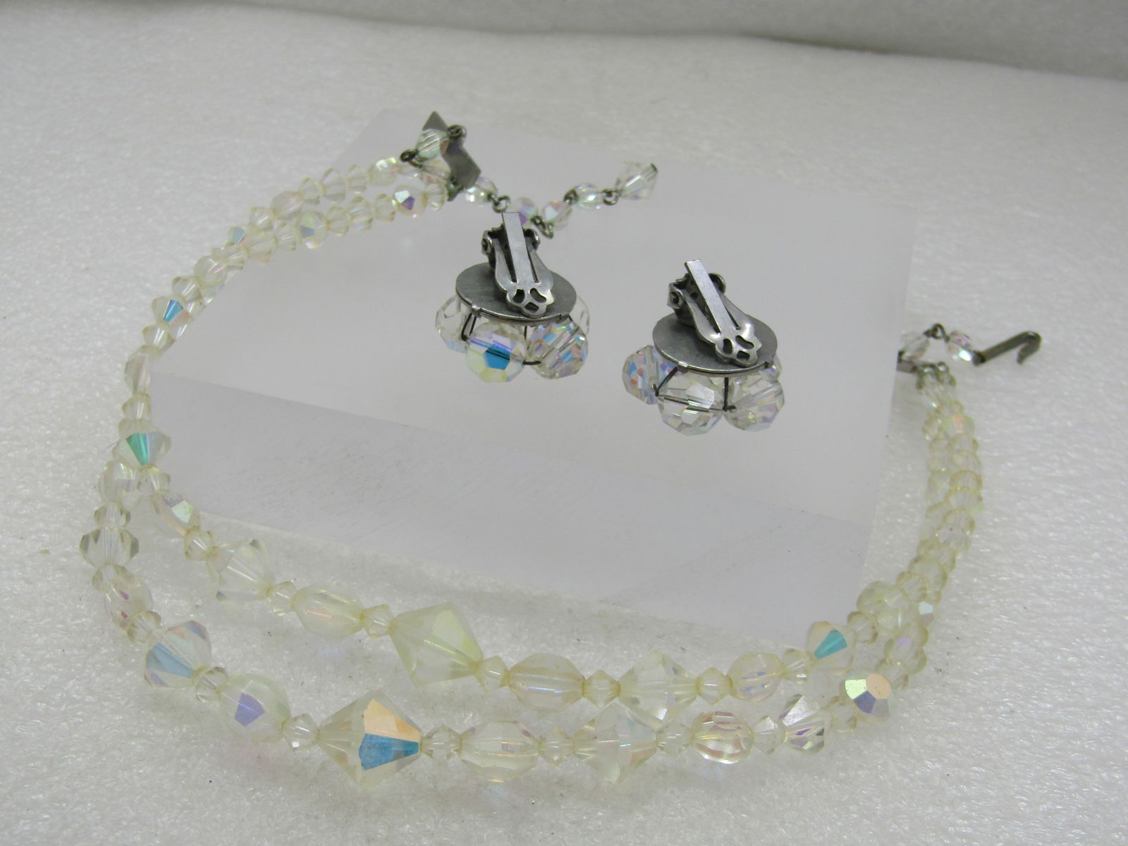 Vintage Double Strand Aurora Borealis Neckace & Earrings Demi Parure, Mid-Century, Elco - 4