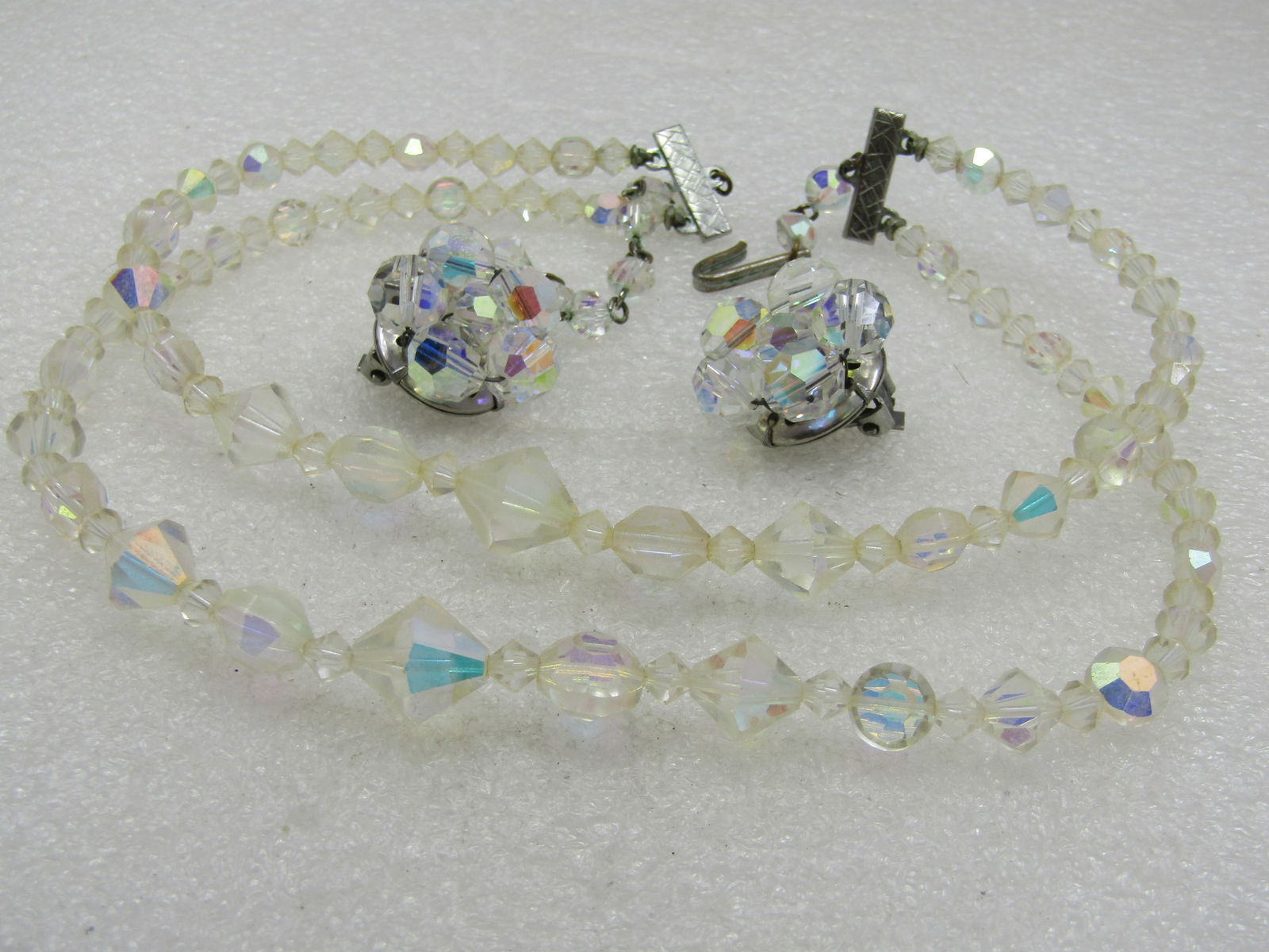 Vintage Double Strand Aurora Borealis Neckace & Earrings Demi Parure, Mid-Century, Elco - 5