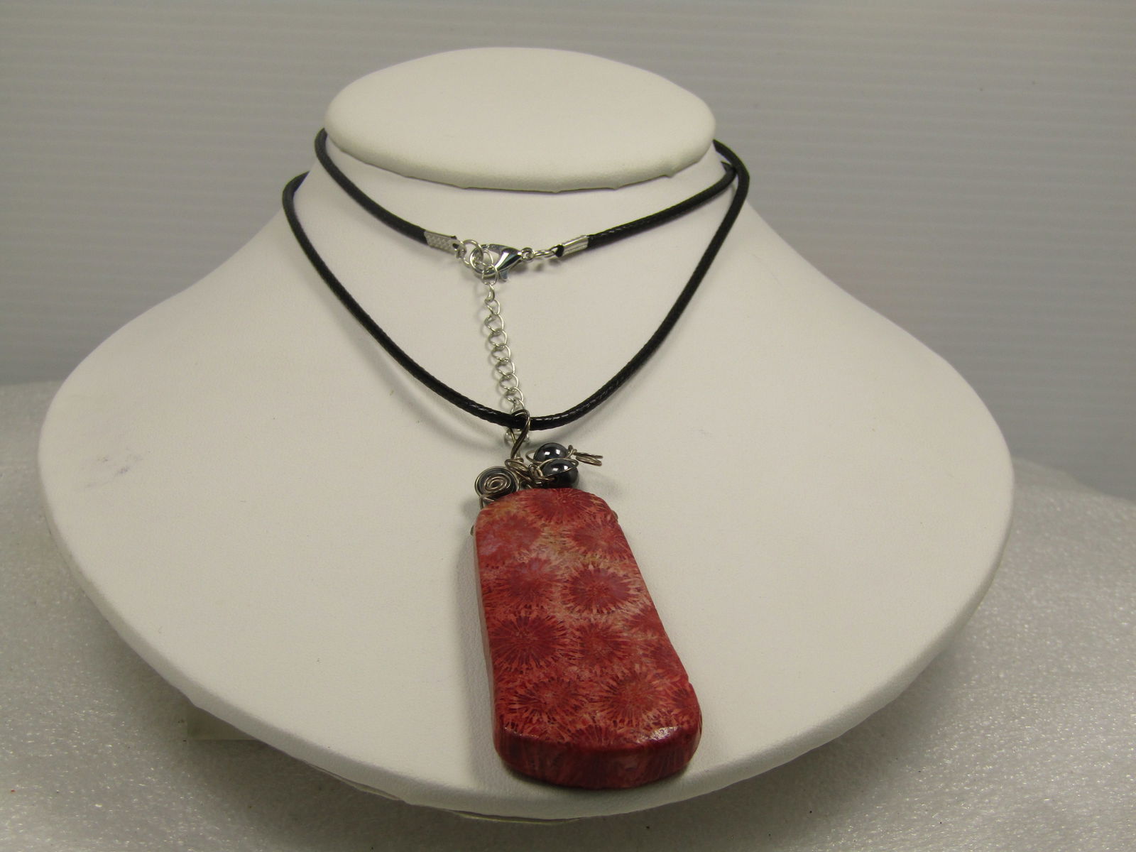 Sterling Fossil Agate & Hematite Pendant Necklace, 24"-26" - 2