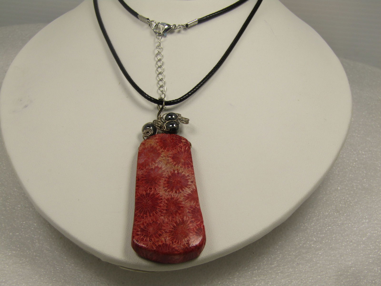 Sterling Fossil Agate & Hematite Pendant Necklace, 24"-26" - 3