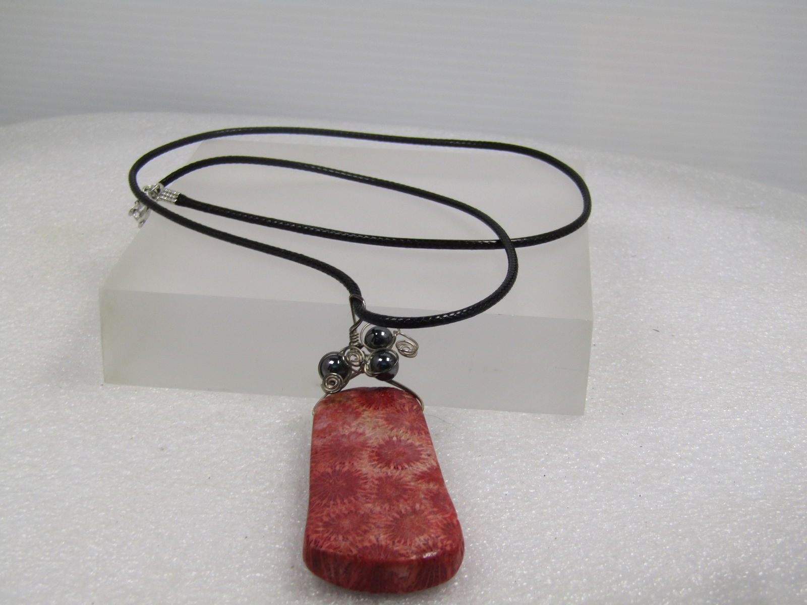 Sterling Fossil Agate & Hematite Pendant Necklace, 24"-26" - 6