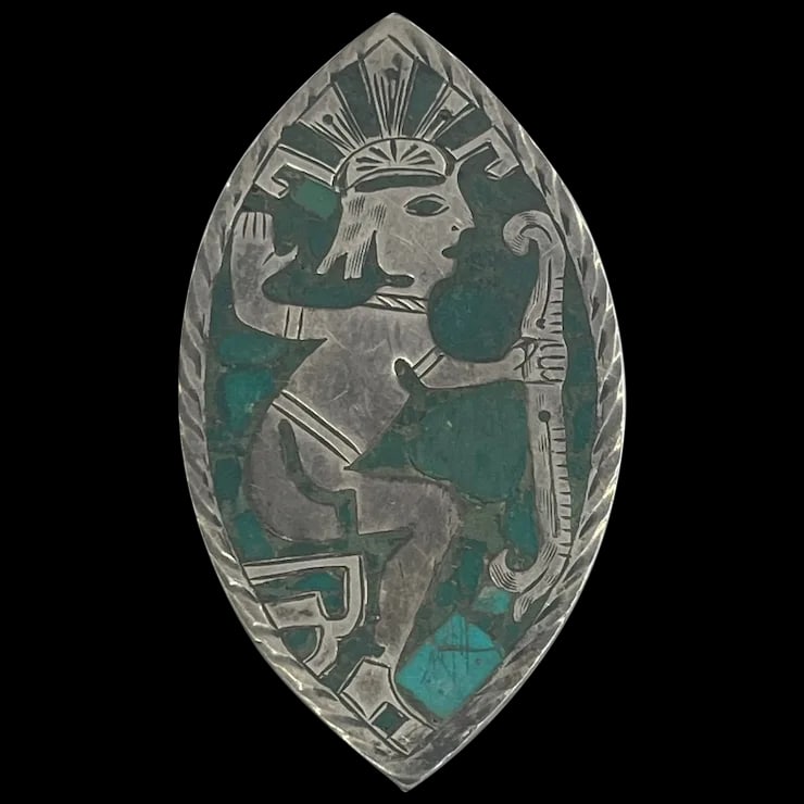 Vintage Sterling Turquoise Inlay Brooch/Pendant (1 of 8)