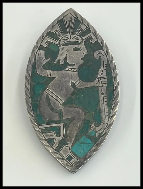 Vintage Sterling Turquoise Inlay Brooch/Pendant - 2