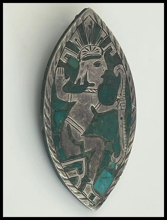 Vintage Sterling Turquoise Inlay Brooch/Pendant - 3