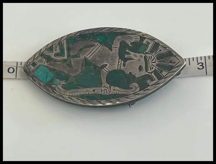 Vintage Sterling Turquoise Inlay Brooch/Pendant - 6