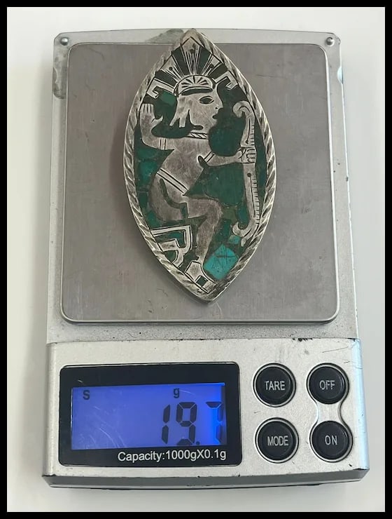 Vintage Sterling Turquoise Inlay Brooch/Pendant - 8