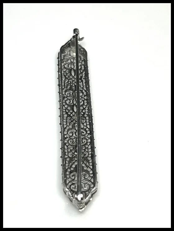 Art Deco 14k White Gold Filigree Diamond Brooch/ Pin - 5