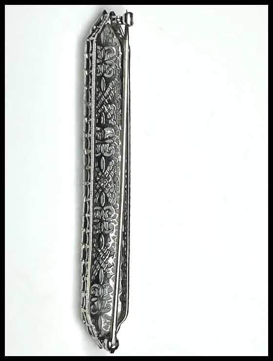 Art Deco 14k White Gold Filigree Diamond Brooch/ Pin - 6