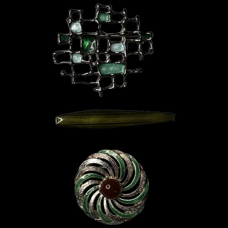 Vintage Norway Sterling Silver and enamel brooches, pin, and barrette: Title: Vintage Norway Sterling Silver and enamel brooches, pin, and barrette Description: Vintage Norway Sterling Silver and enamel brooches, pin, and barretteVintage Norway Sterling Silver and