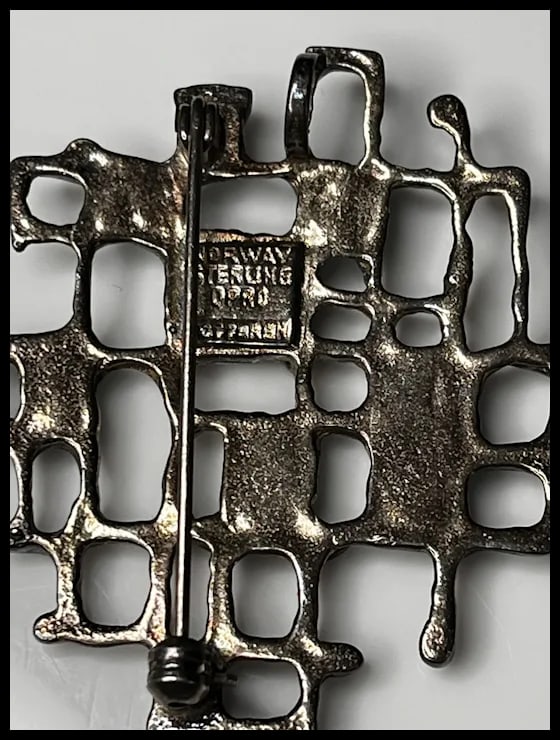 Vintage Norway Sterling Silver and enamel brooches, pin, and barrette - 4