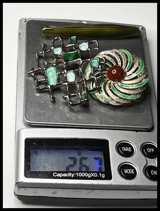 Vintage Norway Sterling Silver and enamel brooches, pin, and barrette - 7