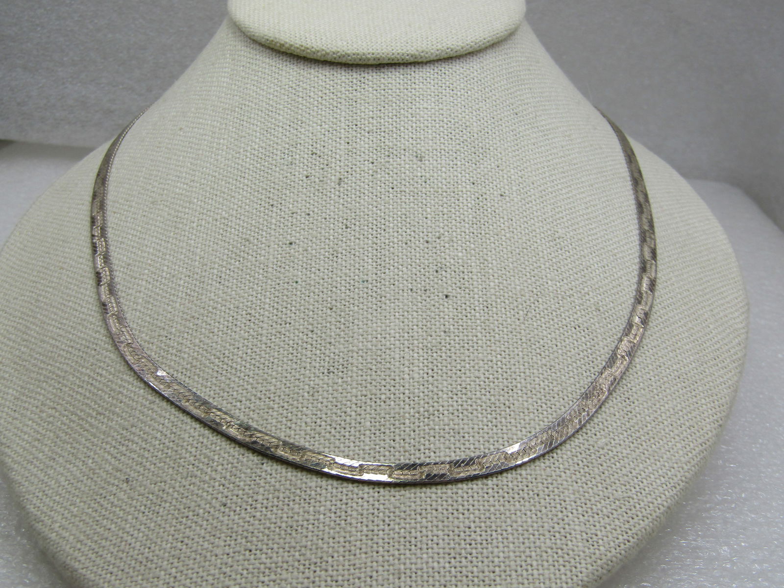 Vintage Sterling Herringbone Reversible 4mm Necklace, 24", Unisex Signed IBB - 2