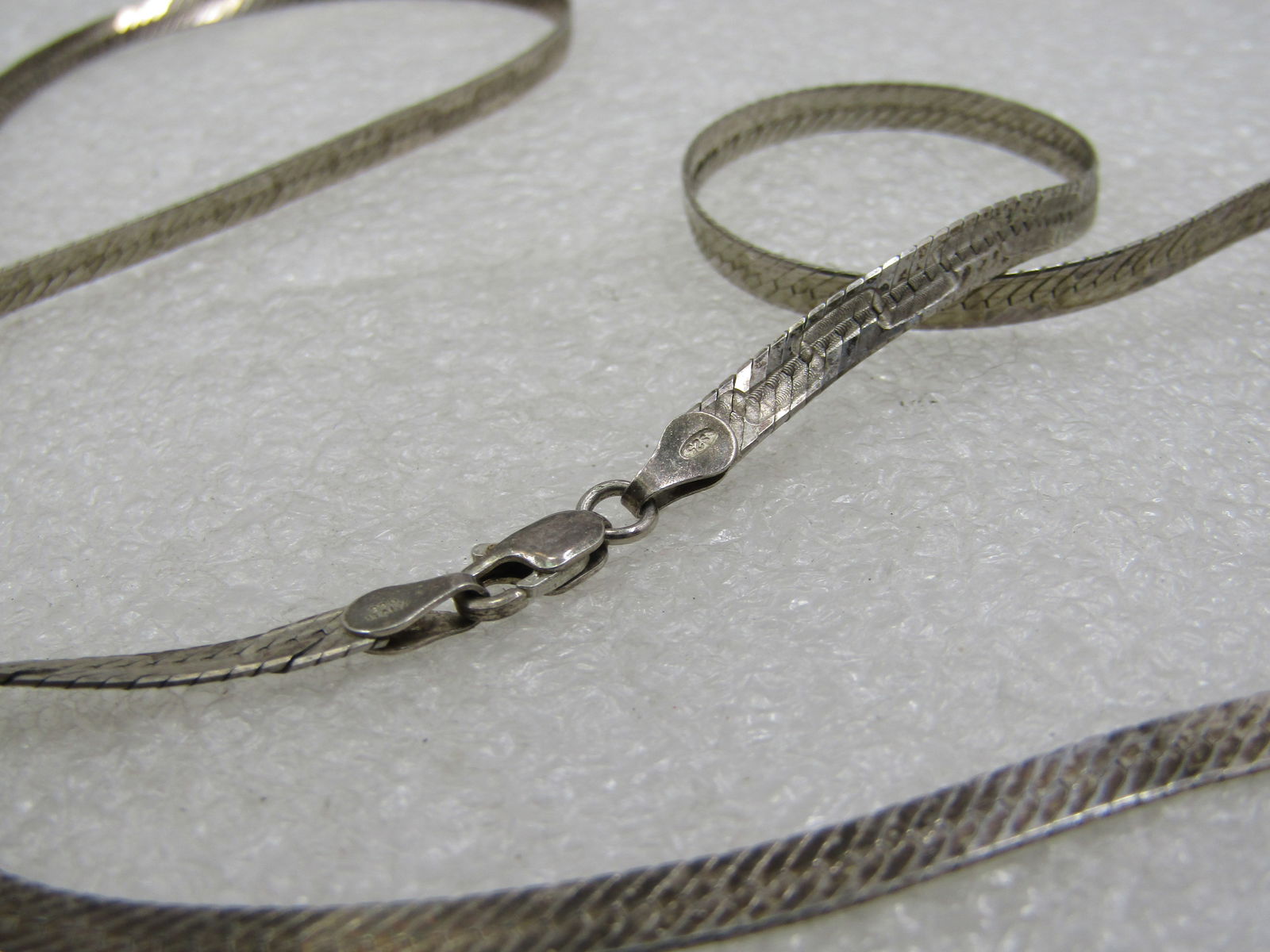 Vintage Sterling Herringbone Reversible 4mm Necklace, 24", Unisex Signed IBB - 5