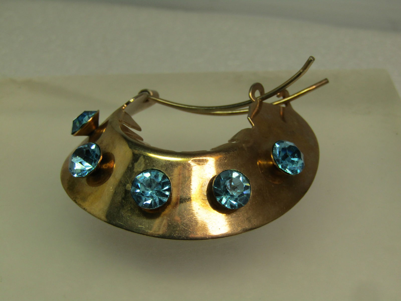 Vintage Aqua Rhinestone Ponytail Barrette, 1950's-1960's - 6