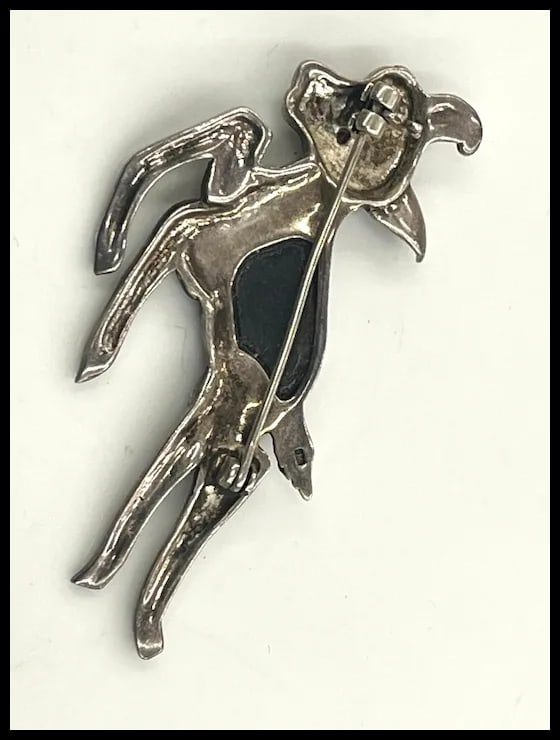 Vintage Sterling Silver Marcasite Fawn Deer Pin/ Bambi Brooch with Red Rhinestone Eyes - 5