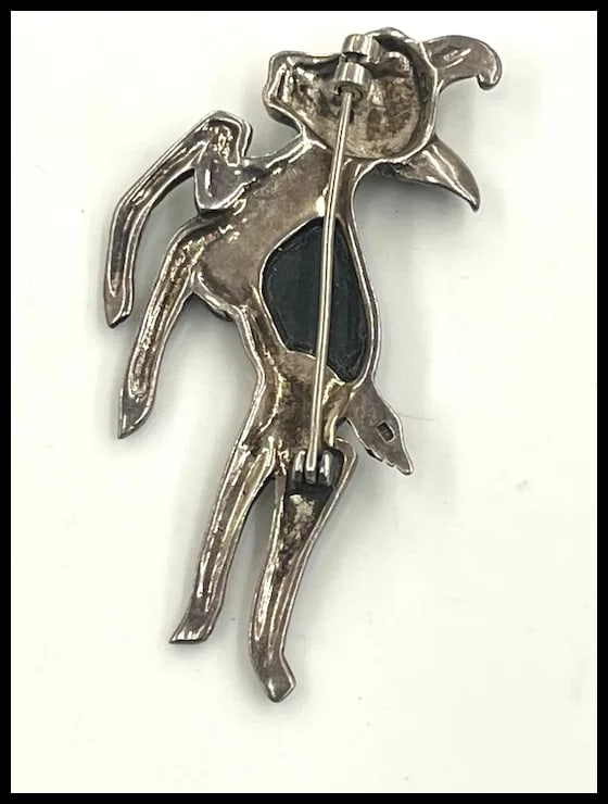 Vintage Sterling Silver Marcasite Fawn Deer Pin/ Bambi Brooch with Red Rhinestone Eyes - 6