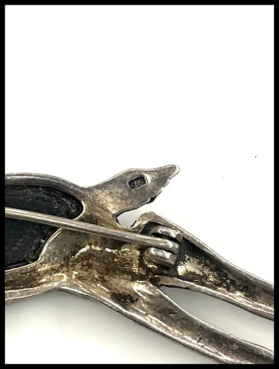 Vintage Sterling Silver Marcasite Fawn Deer Pin/ Bambi Brooch with Red Rhinestone Eyes - 7