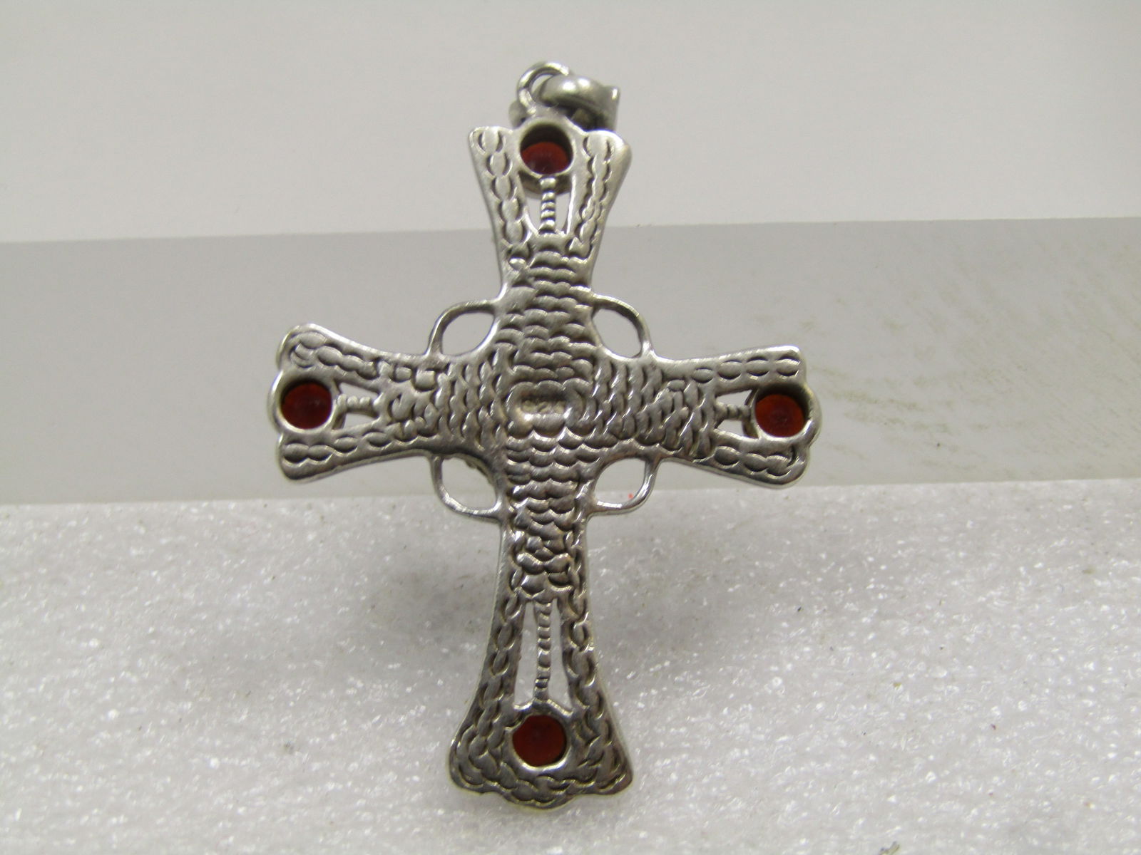 Vintage Sterling Cross Pendant, Black/Clear Glass Stones , 1980's-1990's - 4