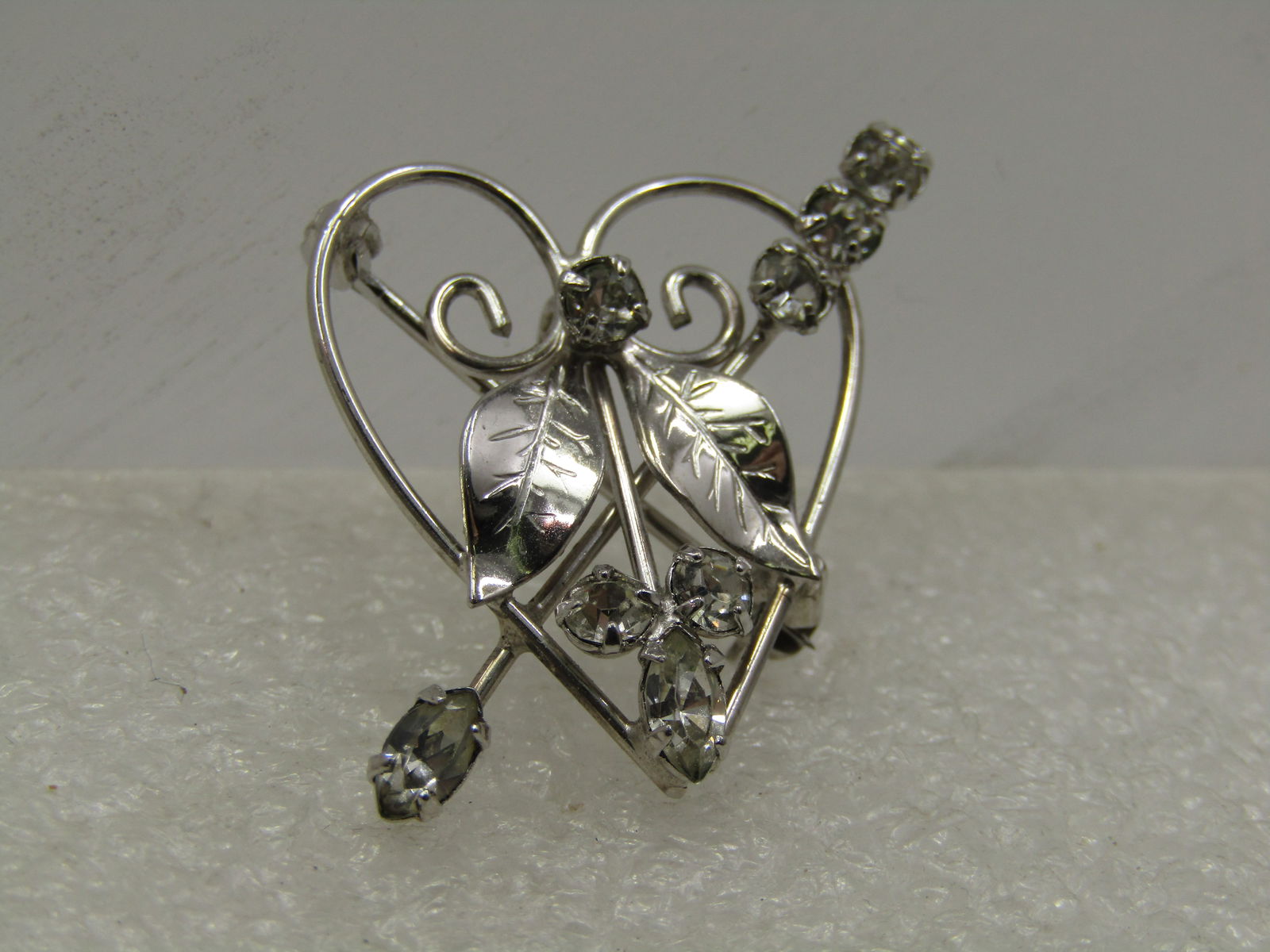 Vintage Sterling Heart Rhinestone Brooch, Signed D'Or, 1960's - 2