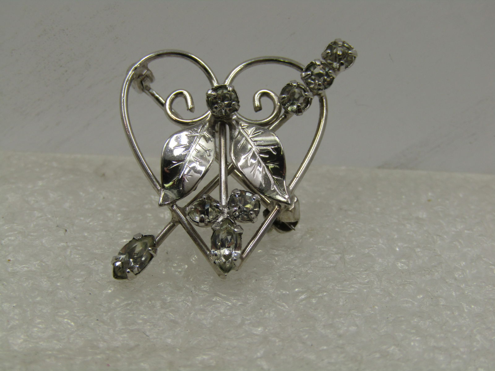 Vintage Sterling Heart Rhinestone Brooch, Signed D'Or, 1960's - 3