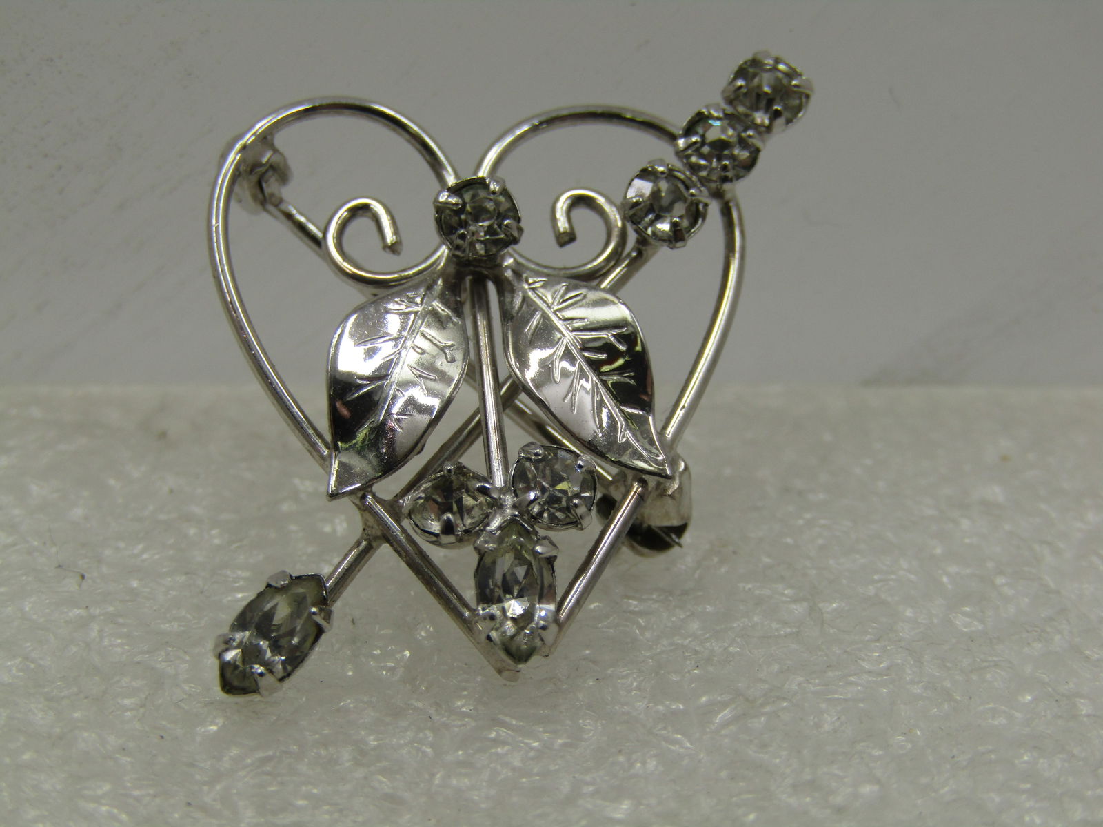 Vintage Sterling Heart Rhinestone Brooch, Signed D'Or, 1960's - 4