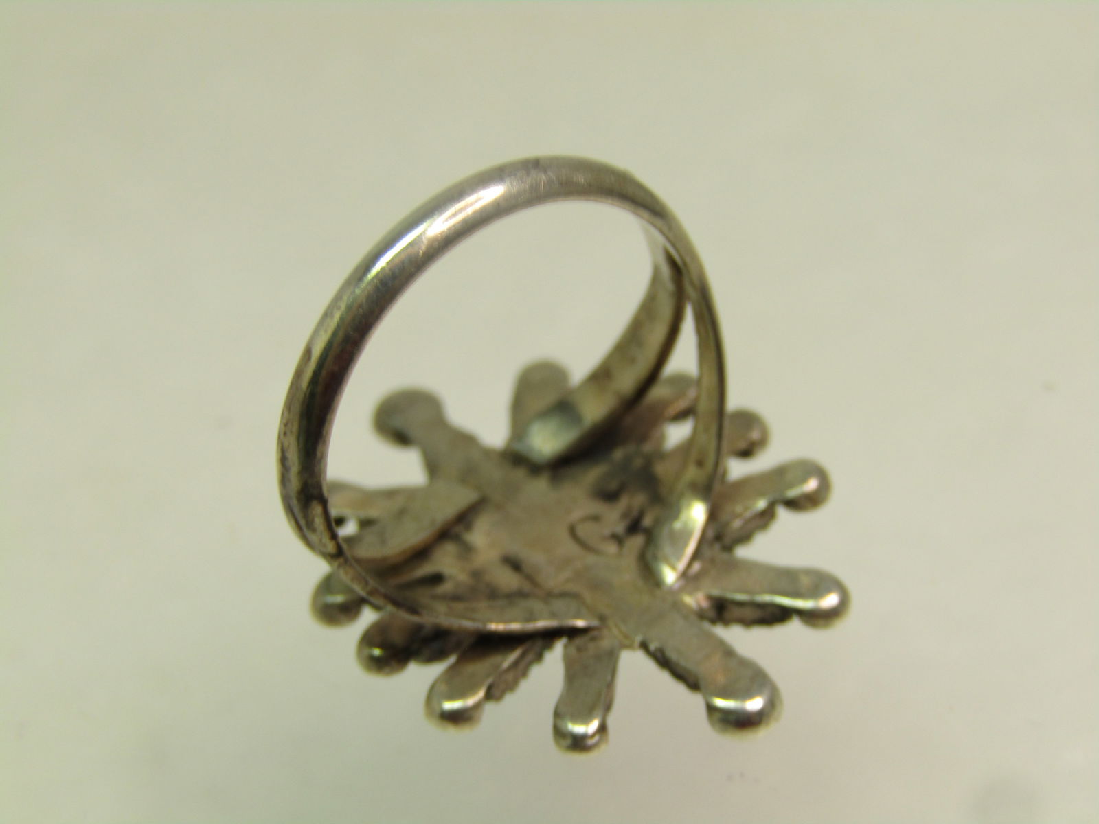 Vintage Sterling Southwestern Turquoise Ring, Needlepoint, Sz. 5.5, Signed L.G., 1960's-1970's - 4