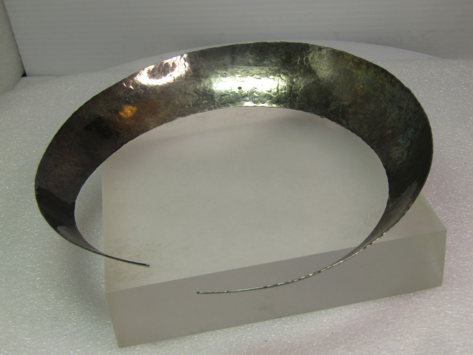 Vintage Hammered Collar Necklace with Faux Marcasite Raised Accents, 15", 1970's-1980's - 6