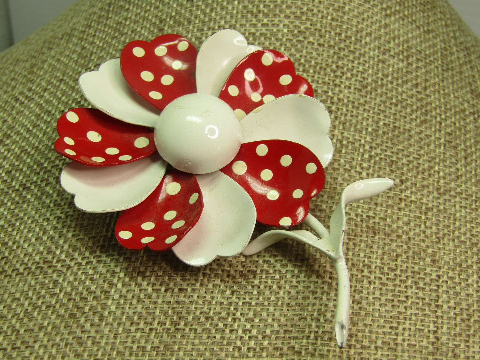 Vintage Enameled Red/White Floral Stem Brooch, 1960's-1970's - 2