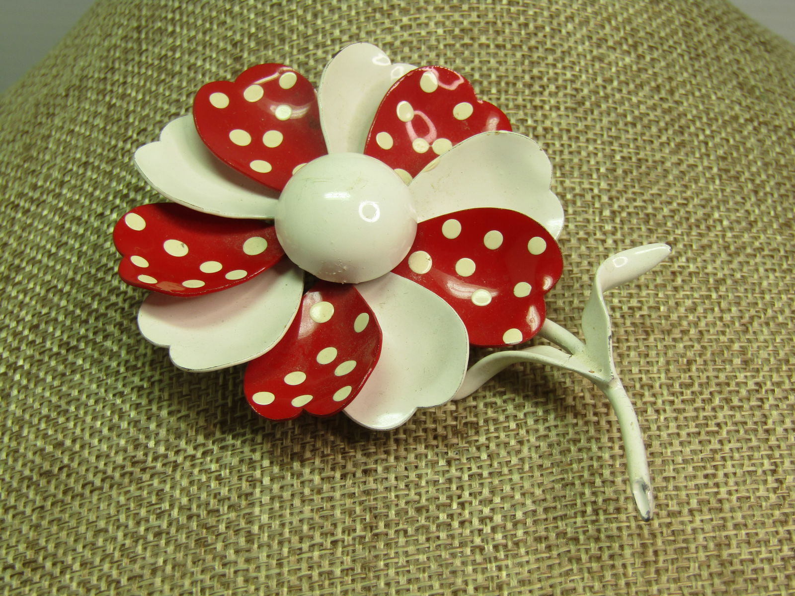Vintage Enameled Red/White Floral Stem Brooch, 1960's-1970's - 3