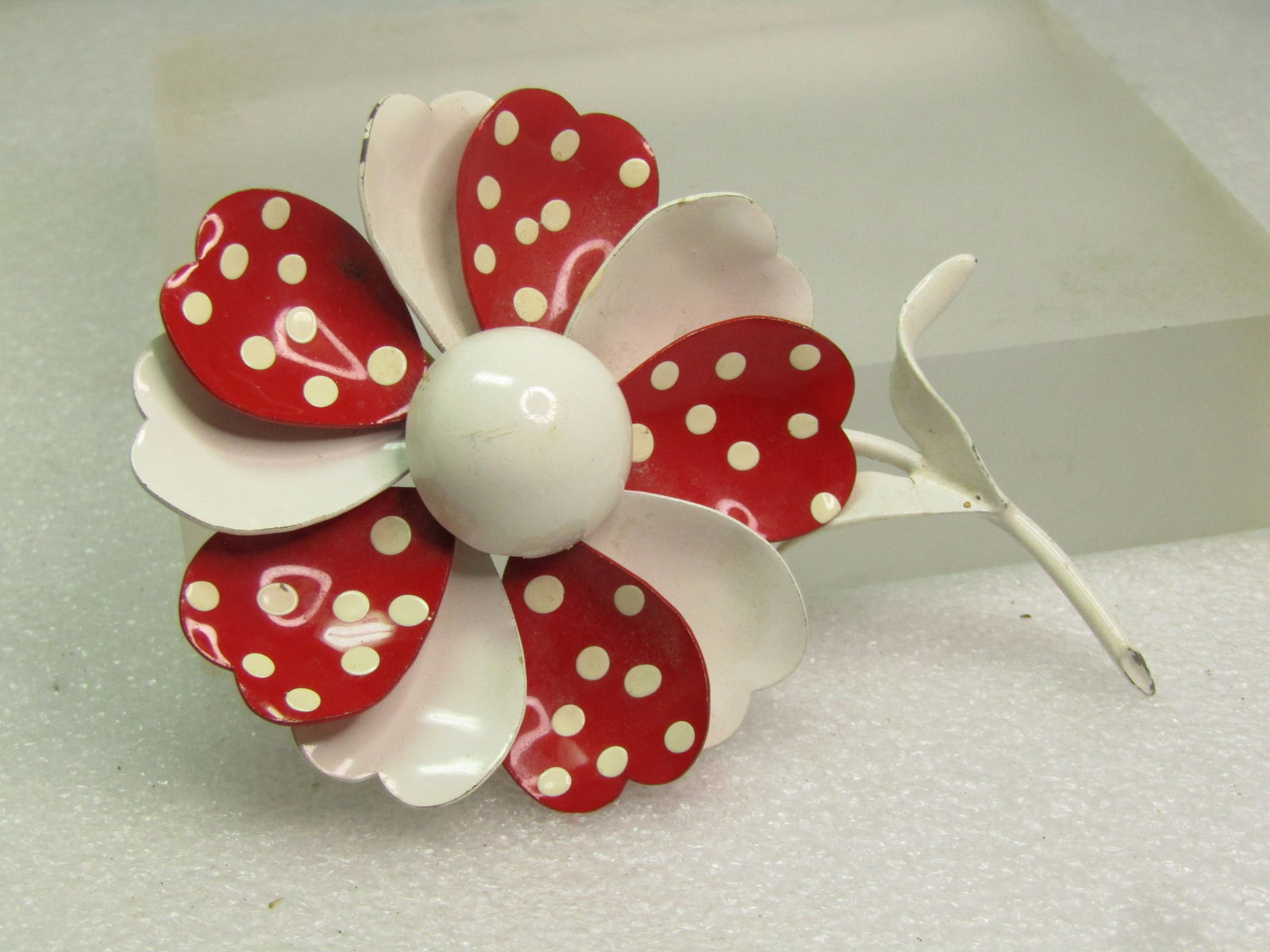 Vintage Enameled Red/White Floral Stem Brooch, 1960's-1970's - 6