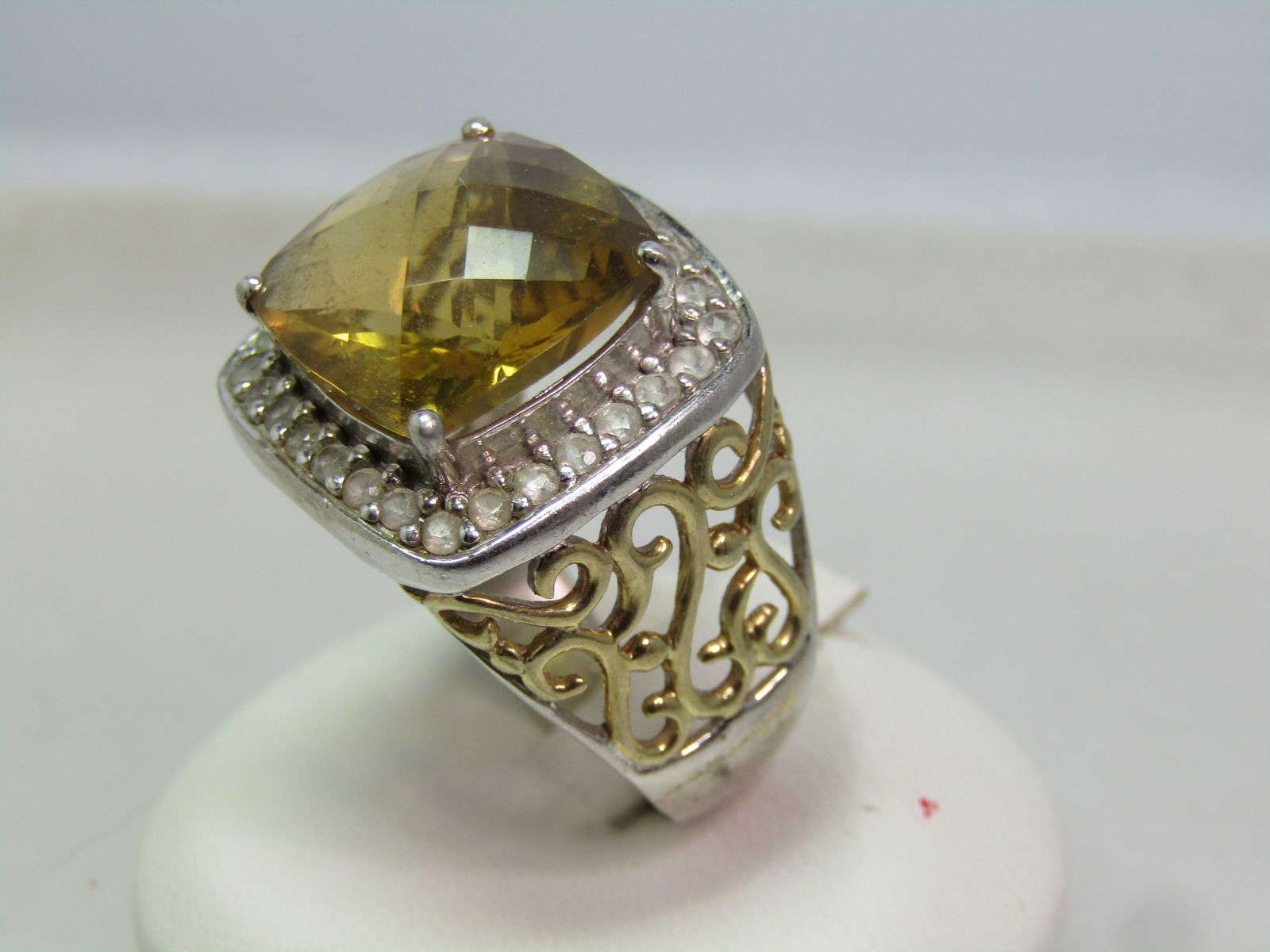 Sterling Citrine & Topaz Statement Ring, Sz. 10.5, CTW 8.92, 1990's - 3