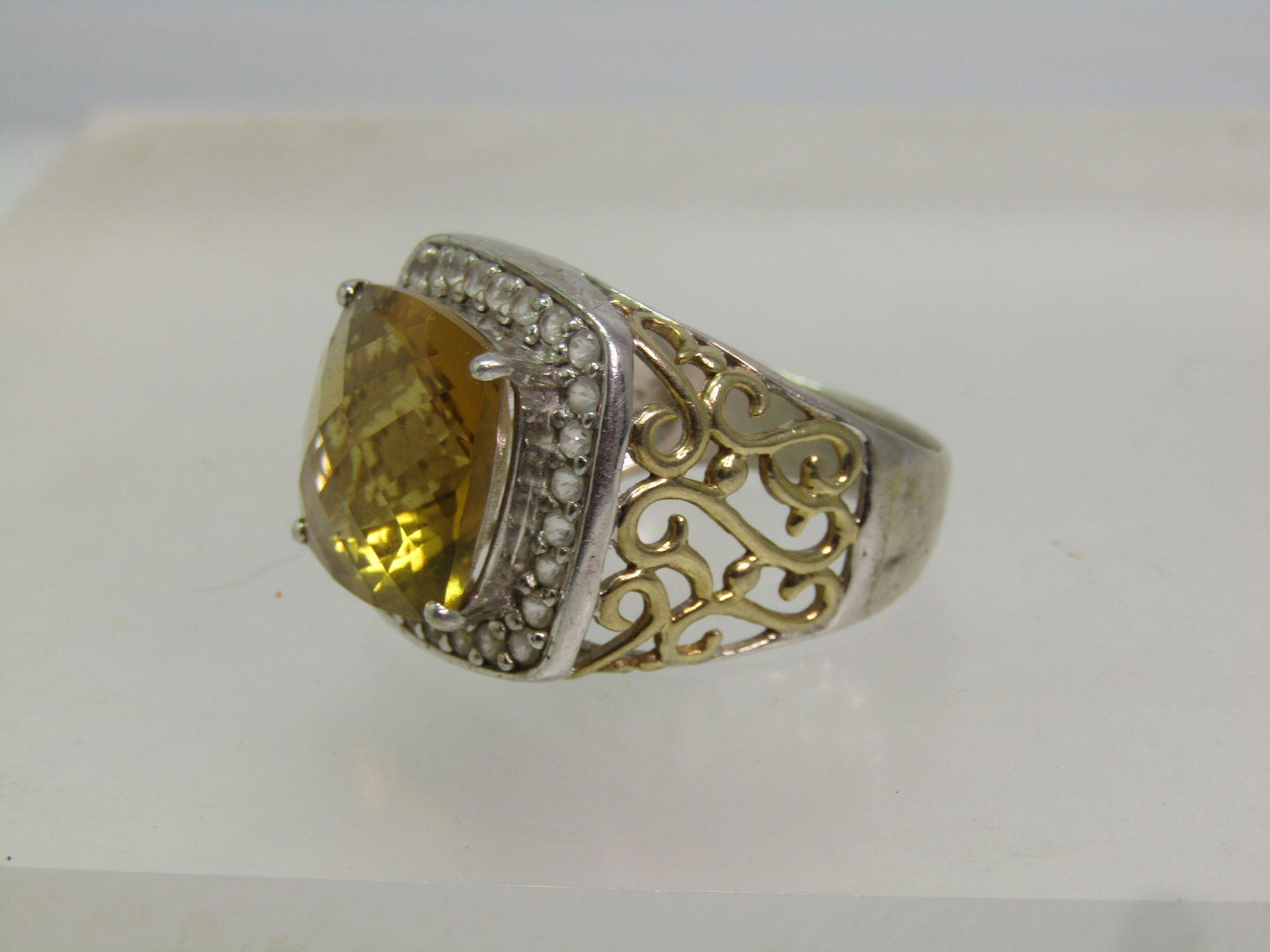 Sterling Citrine & Topaz Statement Ring, Sz. 10.5, CTW 8.92, 1990's - 4