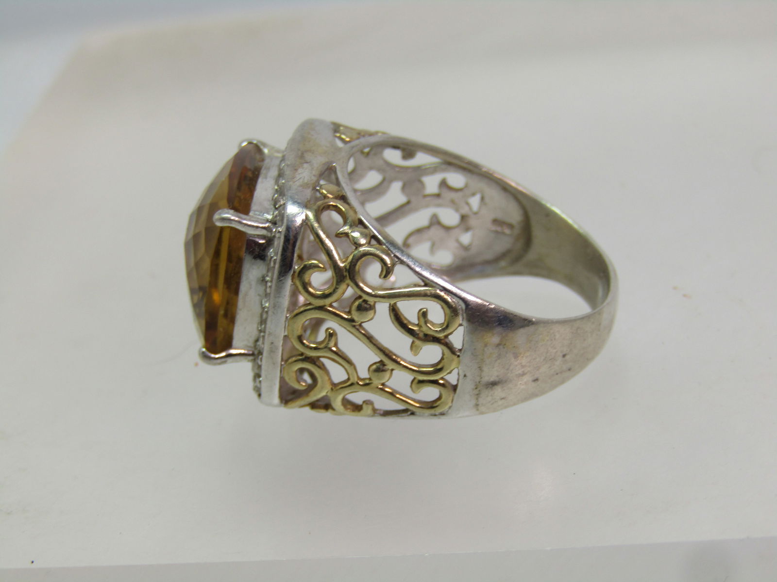 Sterling Citrine & Topaz Statement Ring, Sz. 10.5, CTW 8.92, 1990's - 5