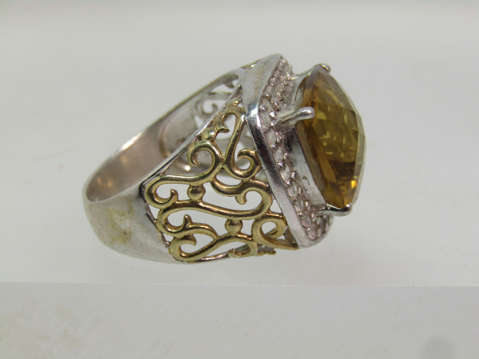 Sterling Citrine & Topaz Statement Ring, Sz. 10.5, CTW 8.92, 1990's - 7