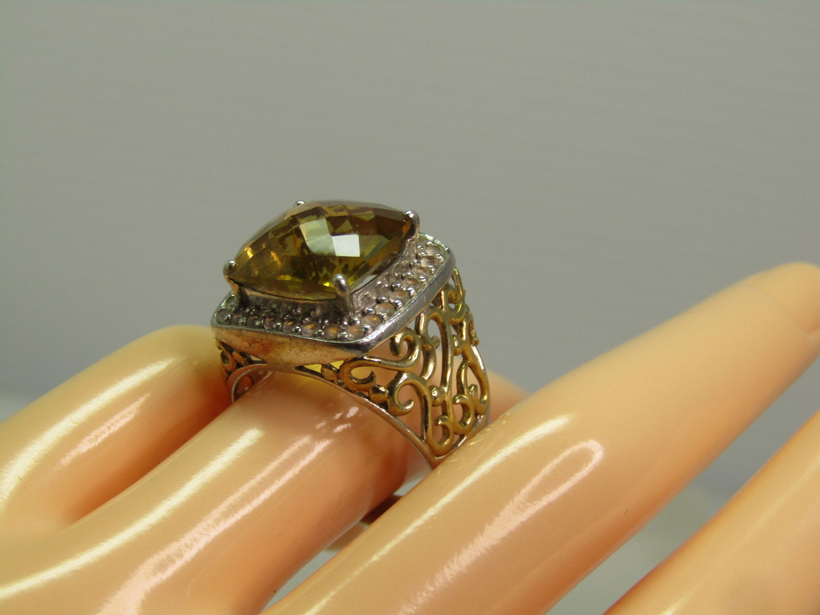 Sterling Citrine & Topaz Statement Ring, Sz. 10.5, CTW 8.92, 1990's - 9
