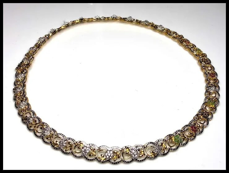 Estate Fancy Ornate Sterling Silver Filigree Necklace with Emeralds and Sapphires - 6