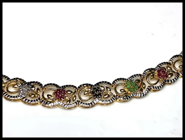 Estate Fancy Ornate Sterling Silver Filigree Necklace with Emeralds and Sapphires - 7