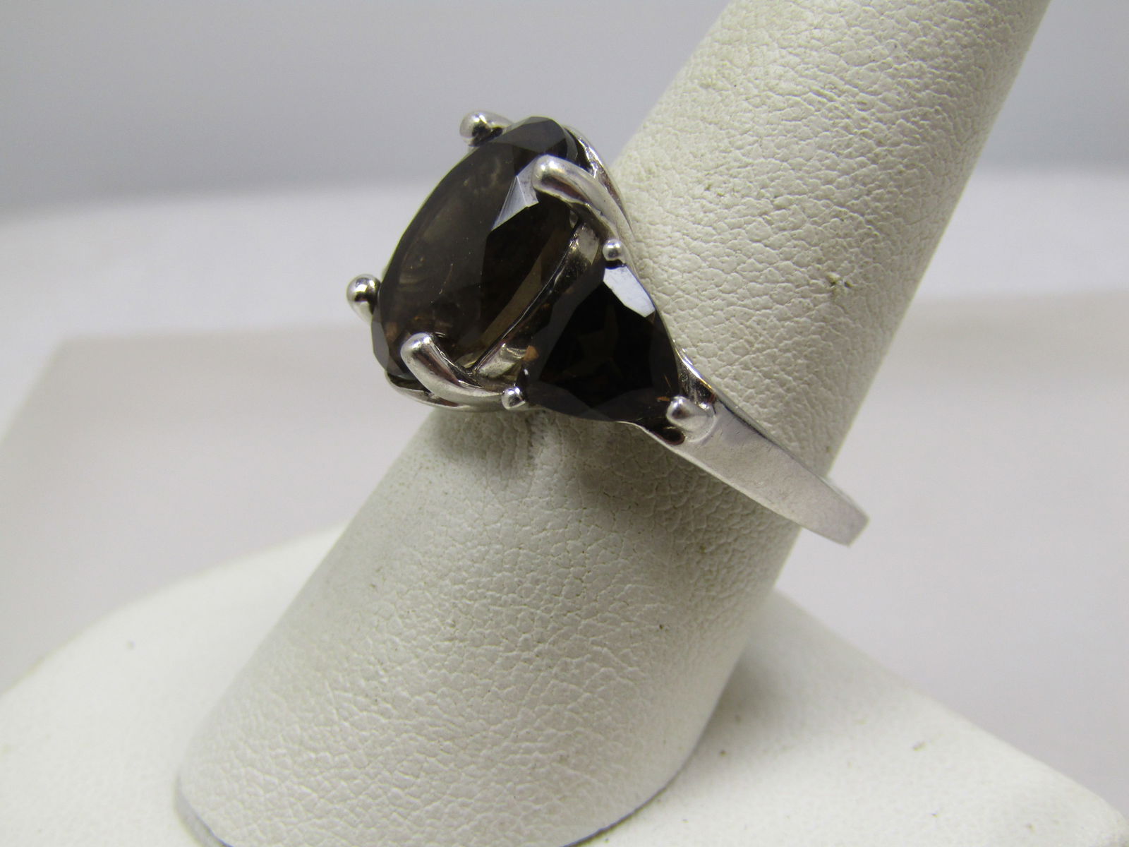 Sterling Triple Smoky Topaz Ring, Sz. 8.5, Signed JRT, Thailand, 1990's - 2