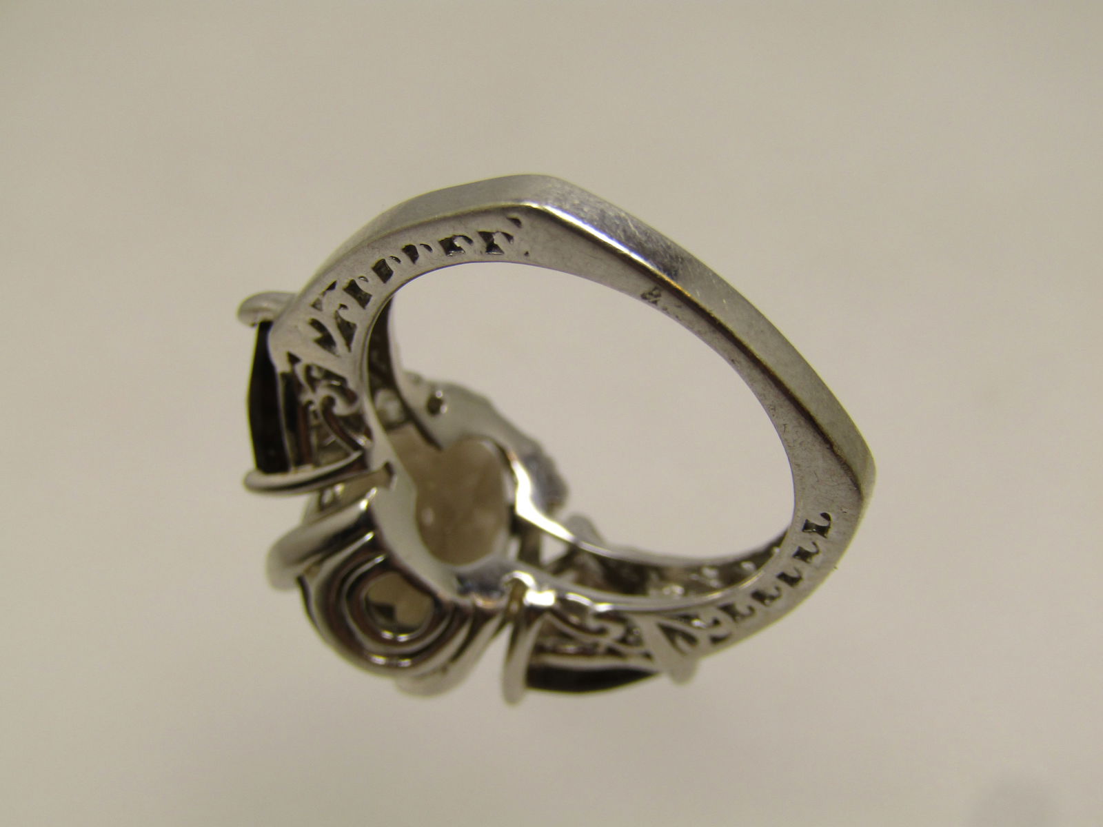 Sterling Triple Smoky Topaz Ring, Sz. 8.5, Signed JRT, Thailand, 1990's - 8