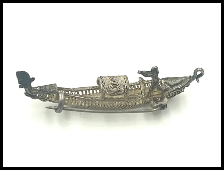 Vintage Italian Gondola Silver Filigree Brooch/Pin - 6