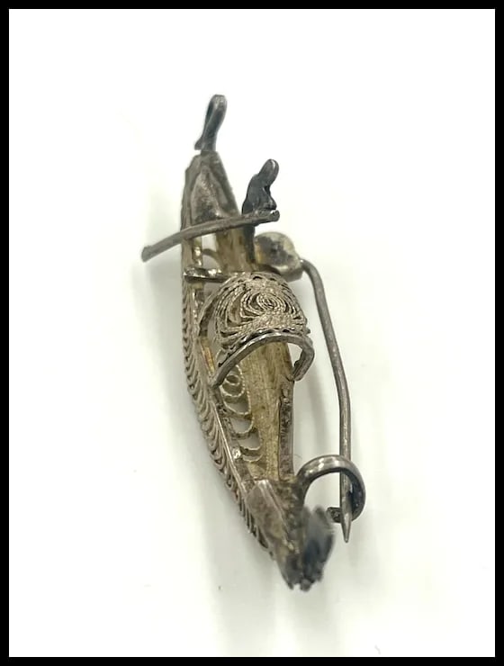 Vintage Italian Gondola Silver Filigree Brooch/Pin - 7