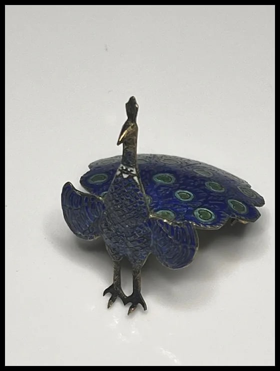 Vintage Sterling Silver and Enamel Articulated Peacock Brooch/Pin - 2