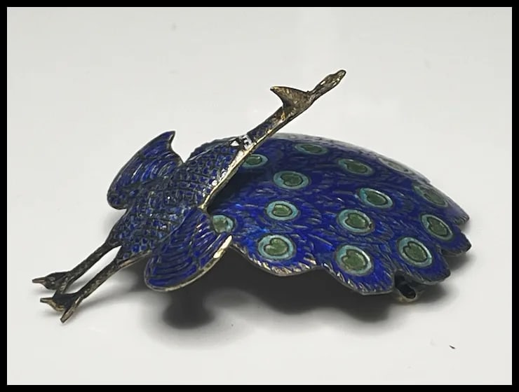 Vintage Sterling Silver and Enamel Articulated Peacock Brooch/Pin - 3