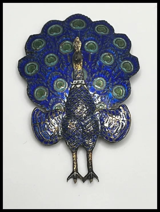 Vintage Sterling Silver and Enamel Articulated Peacock Brooch/Pin - 4