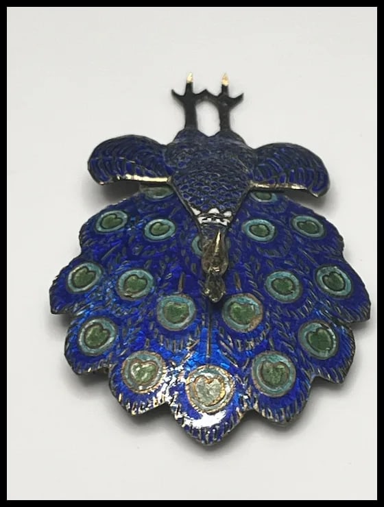Vintage Sterling Silver and Enamel Articulated Peacock Brooch/Pin - 7