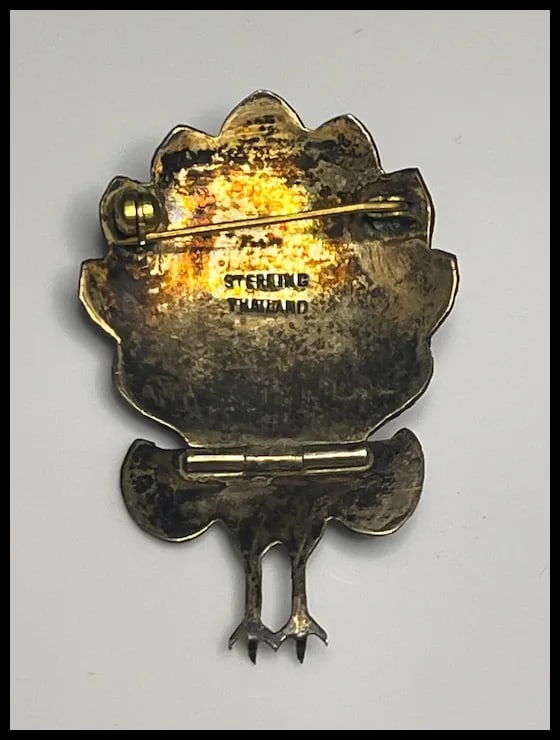 Vintage Sterling Silver and Enamel Articulated Peacock Brooch/Pin - 8